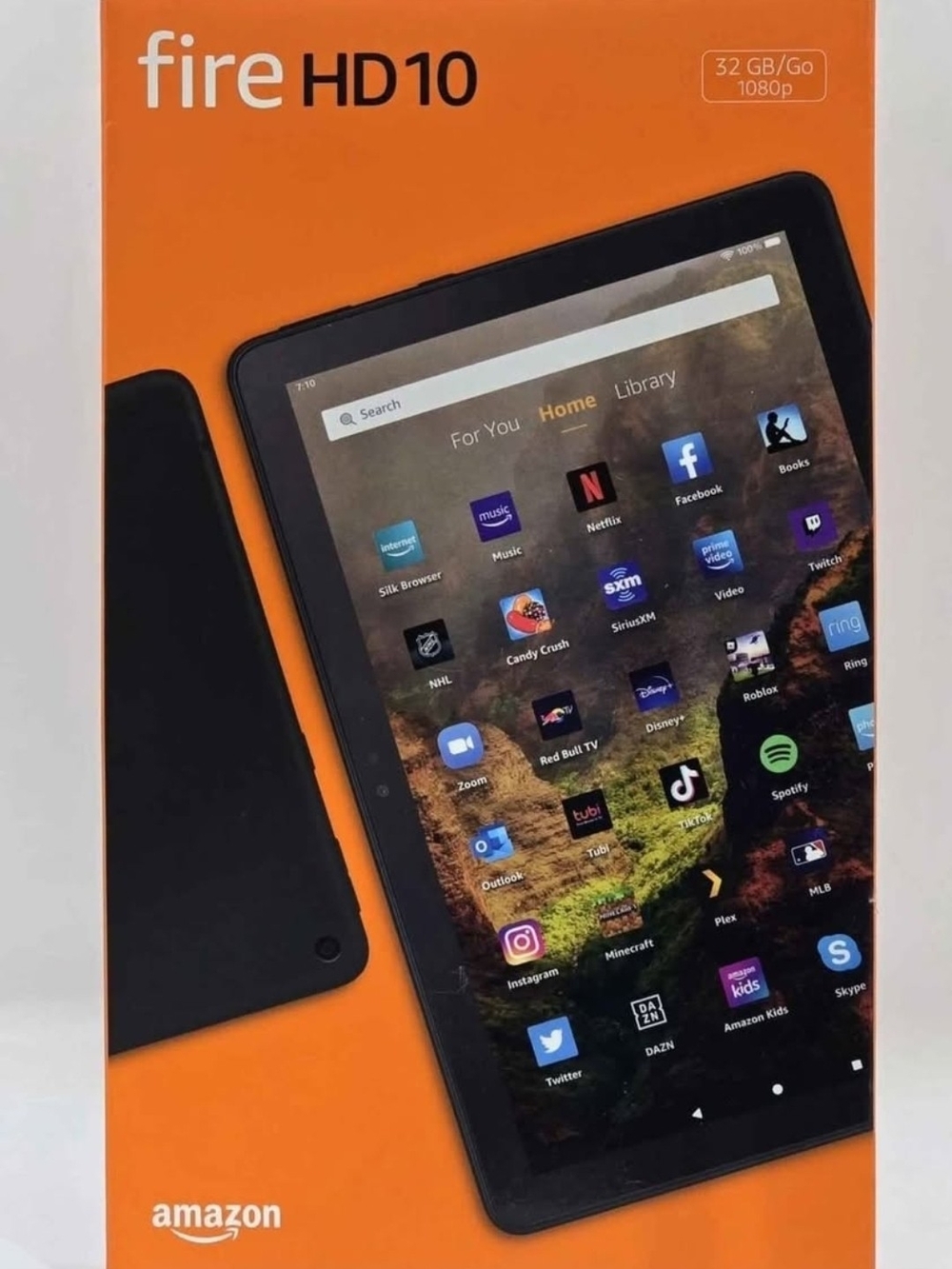 Amazon Fire HD10 Tablet in Black with Orange Packaging